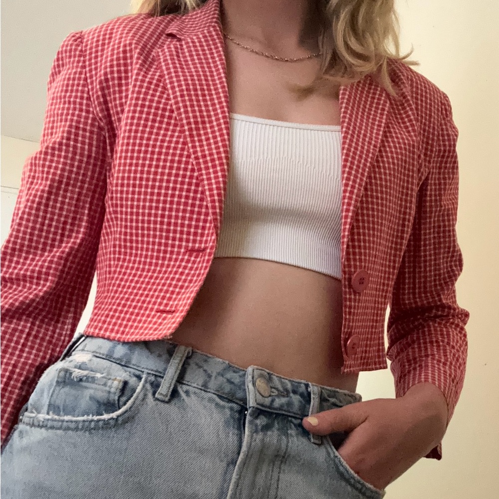 Vintage Italian Red Gingham Cropped Blazer